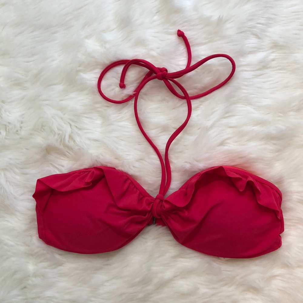 Hollister Ruffle Bandeau Pink Bikini Top Size Medium